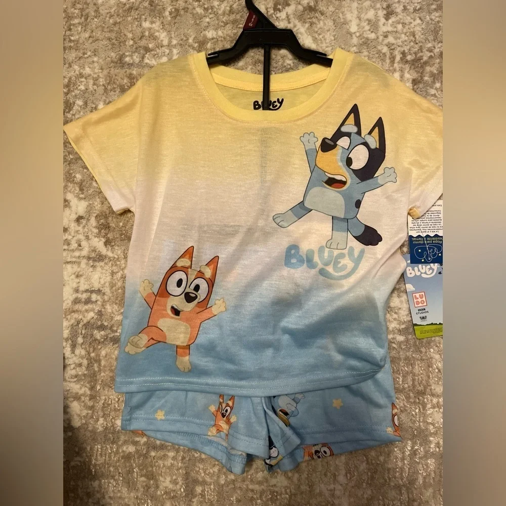 Bluey Kids Pajama Set - Yellow and Blue with Characters size S 6/6X-NWT